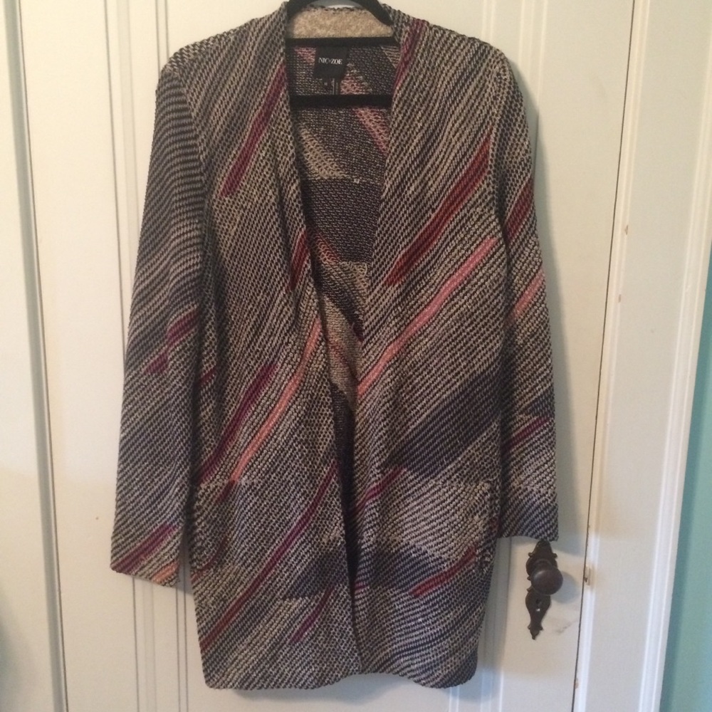 NIC+ZOE Tweed Sweater Jacket in Black/Pink Sz M